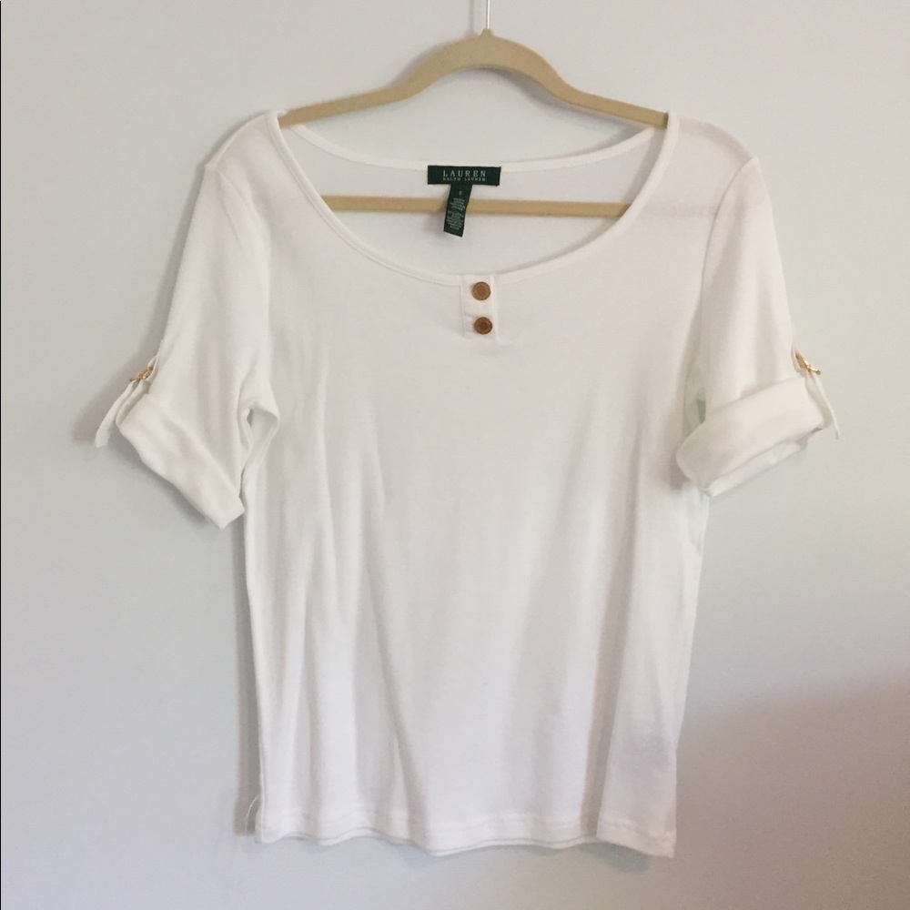 White Scoop Neck Cotton Rolled Short